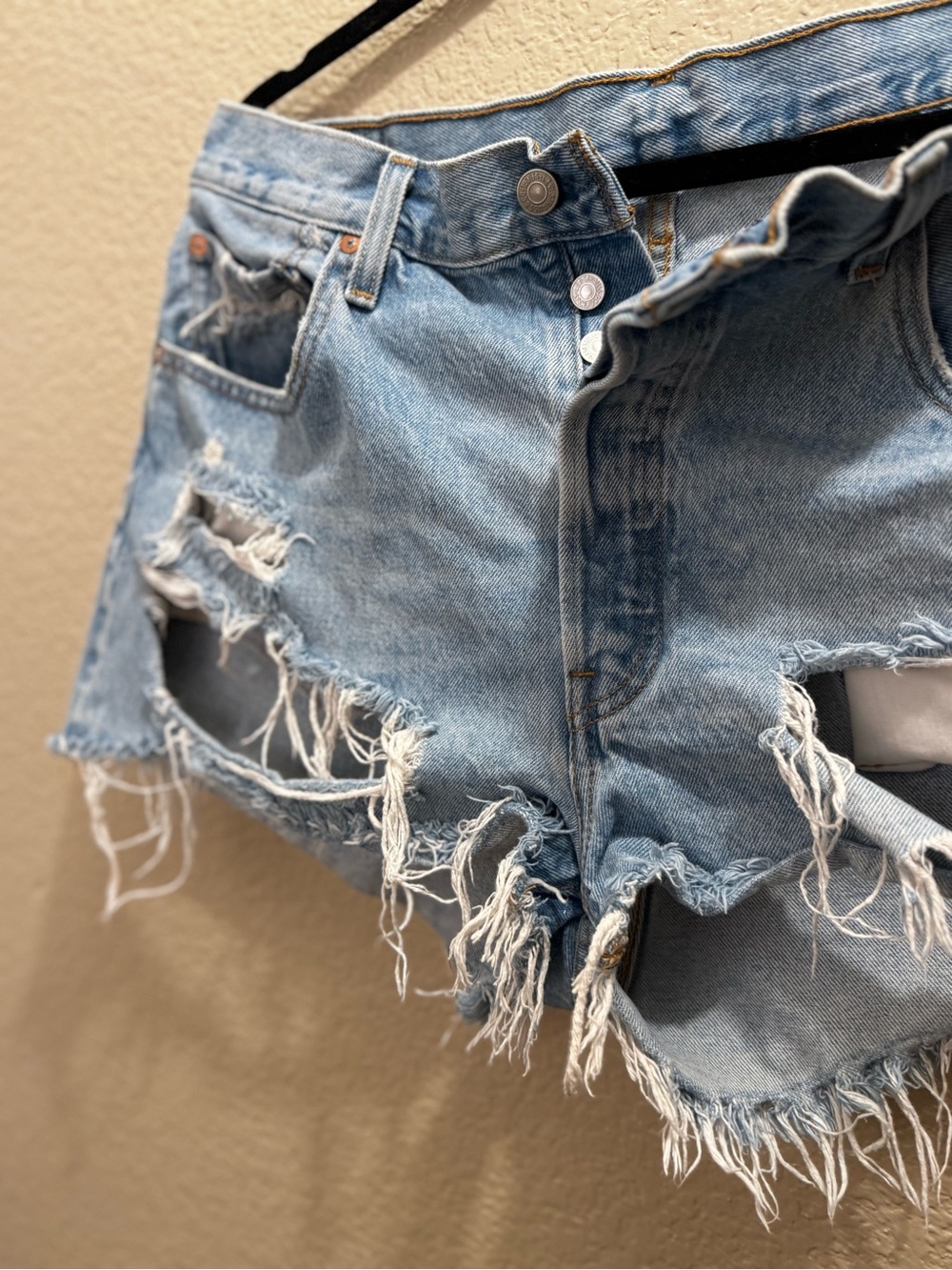 Levi's Light Blue Distressed Denim Cutoff Shorts